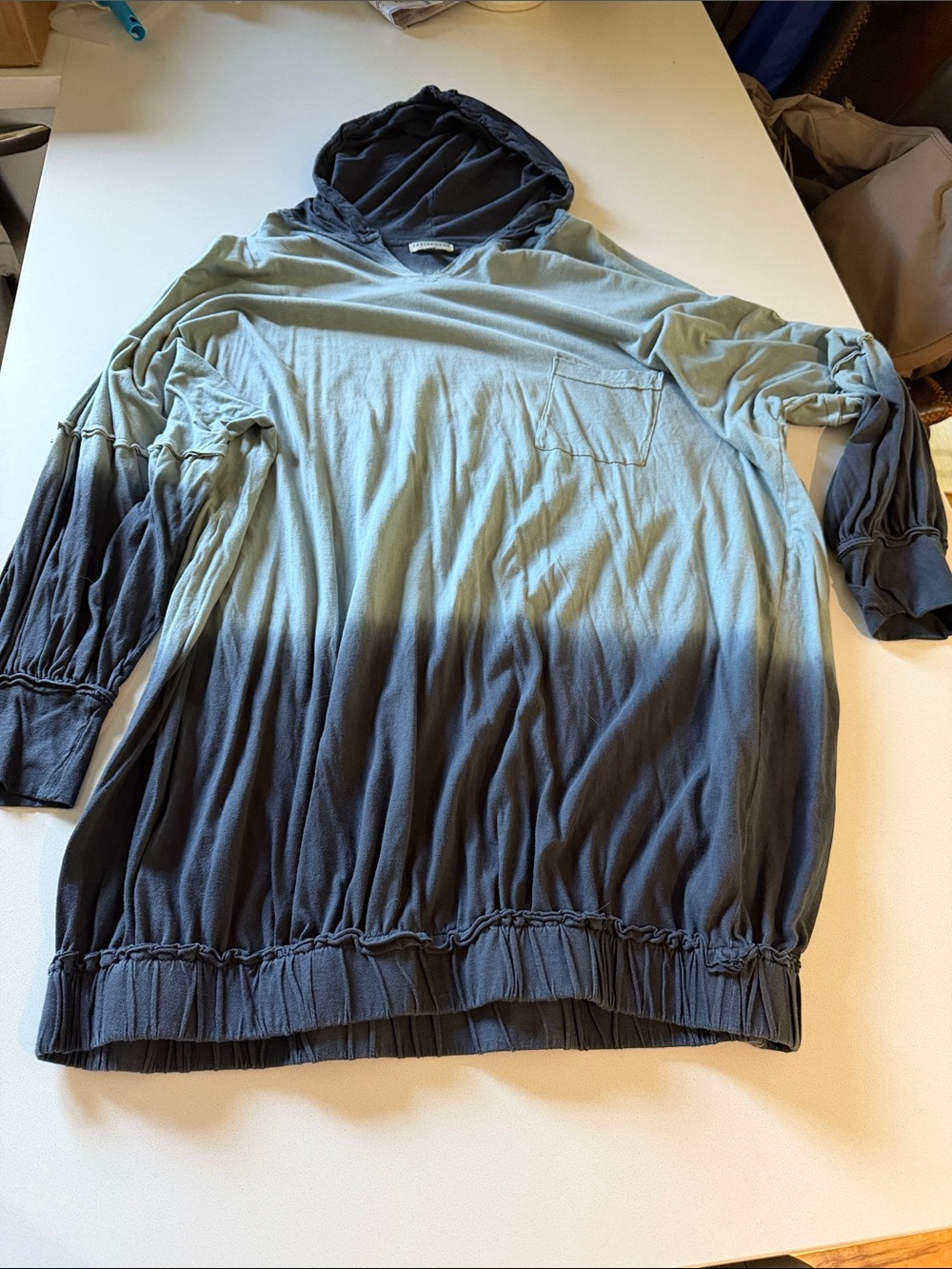 Ombre Hooded Women's Pullover Top - light to dark blue